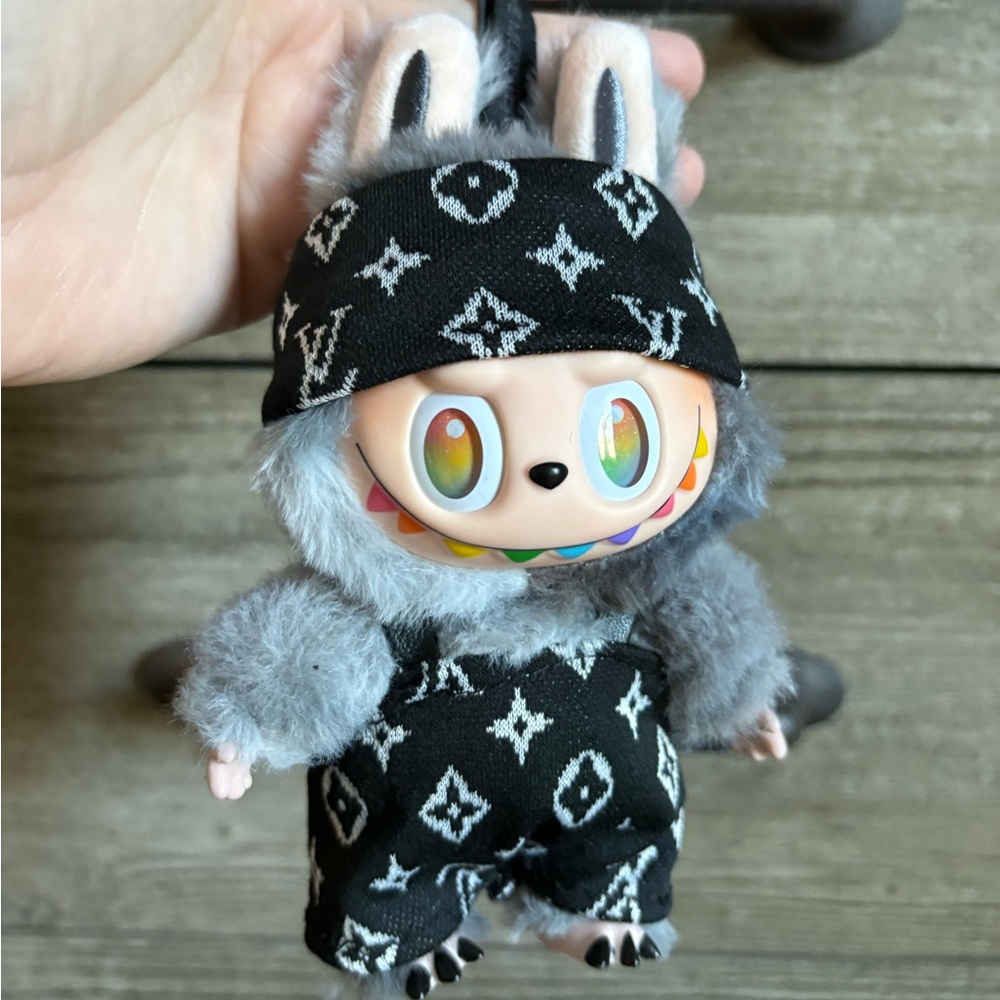 Black labubu overalls and headband